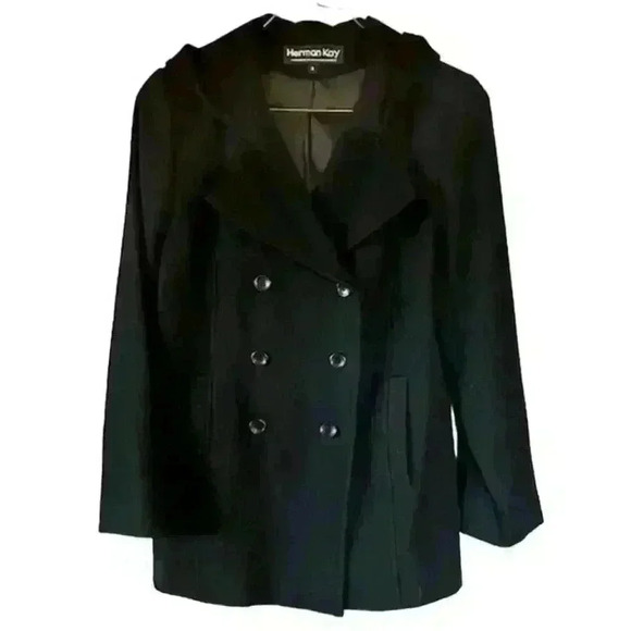 Women's Herman Kay Black Wool Blend Hooded Coat, size Small - Picture 1 of 5